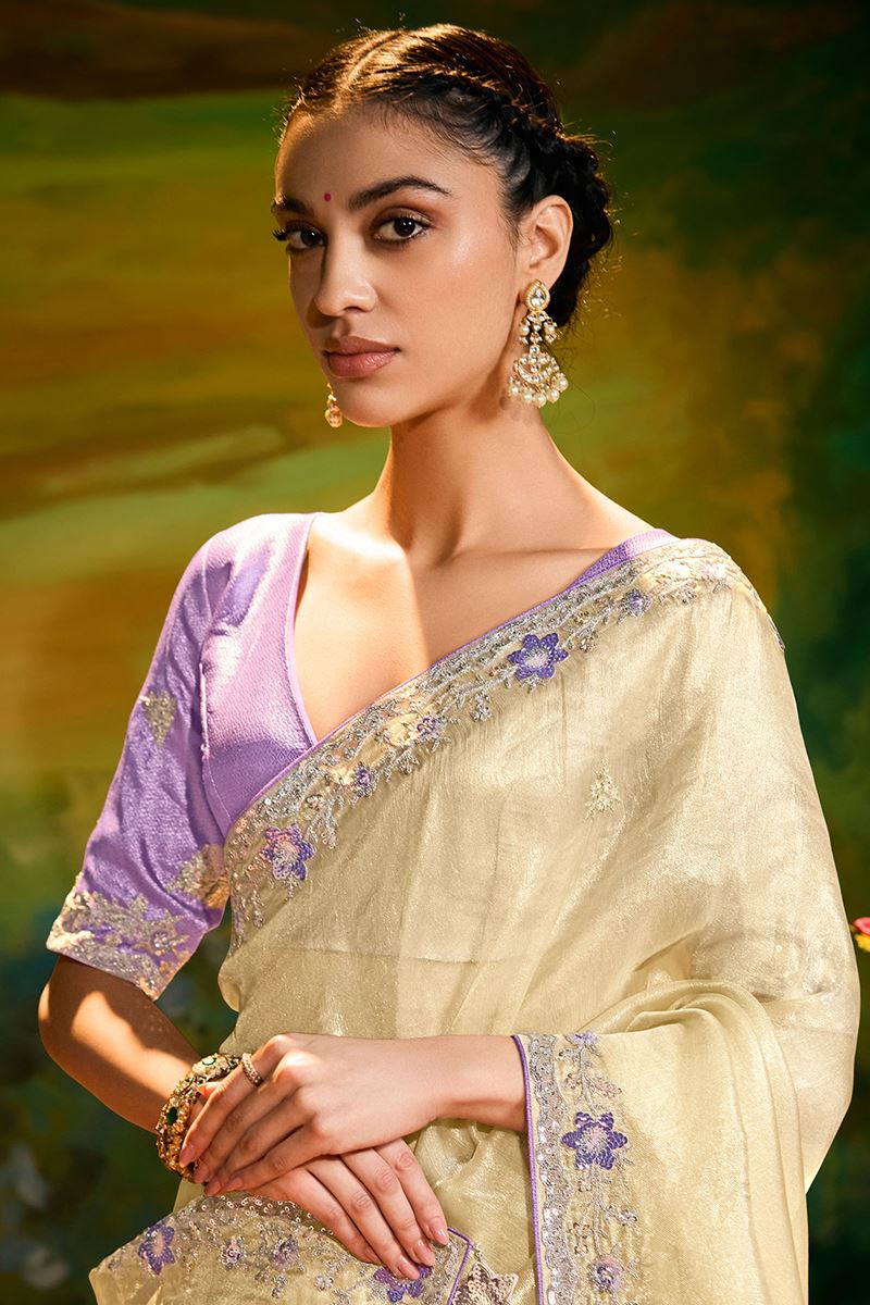 Ethnic Organza Designer Saree for Festivals, Sangeet, and Parties