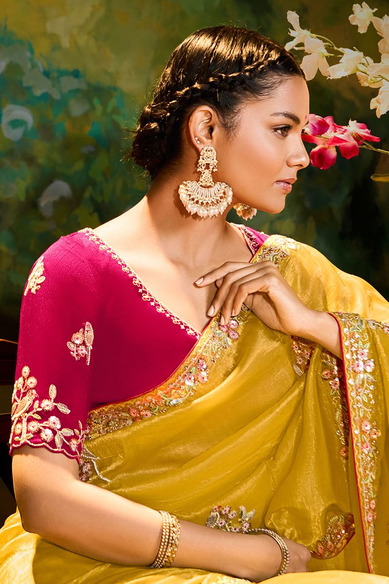 Glamorous Organza Designer Saree for Haldi, Sangeet, and Parties
