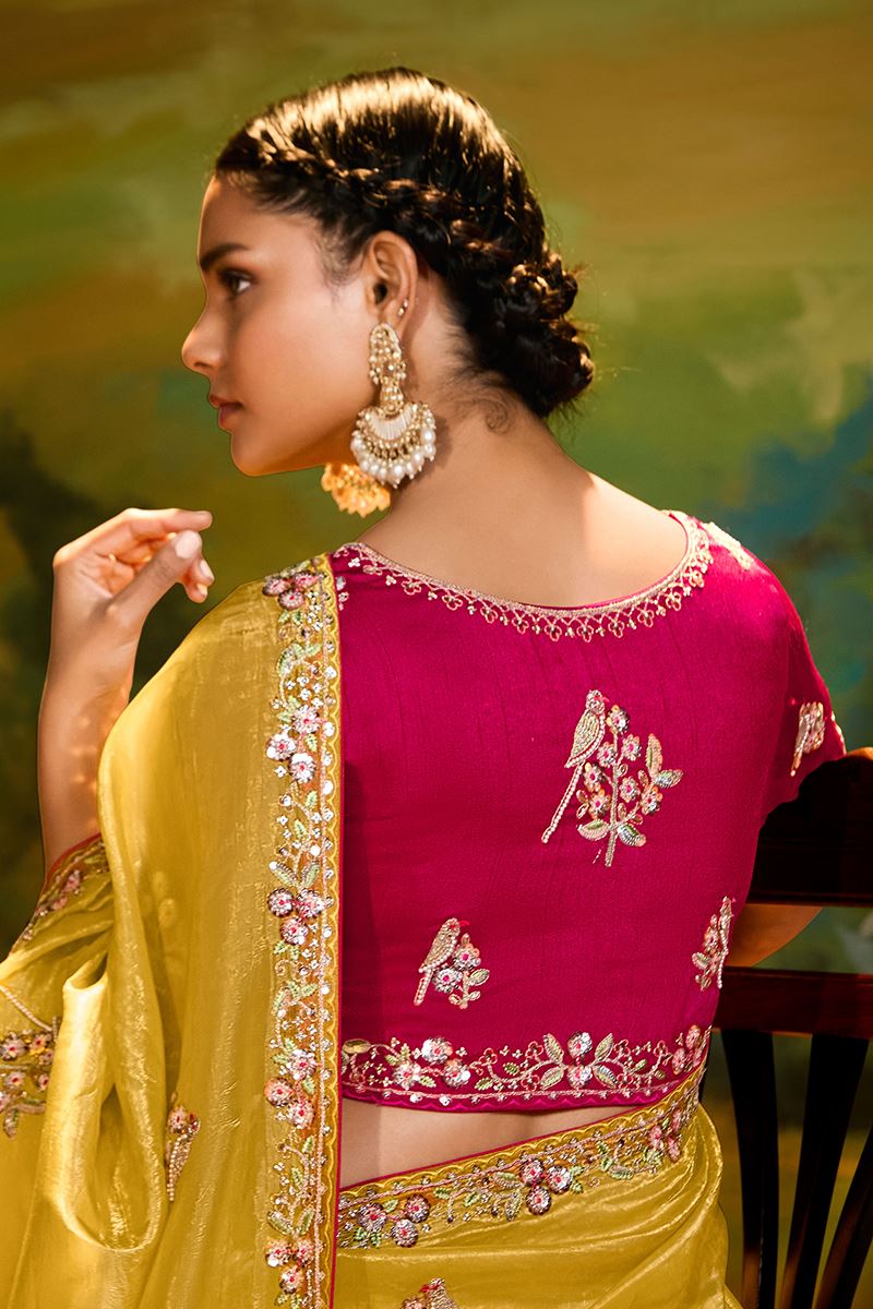 Glamorous Organza Designer Saree for Haldi, Sangeet, and Parties