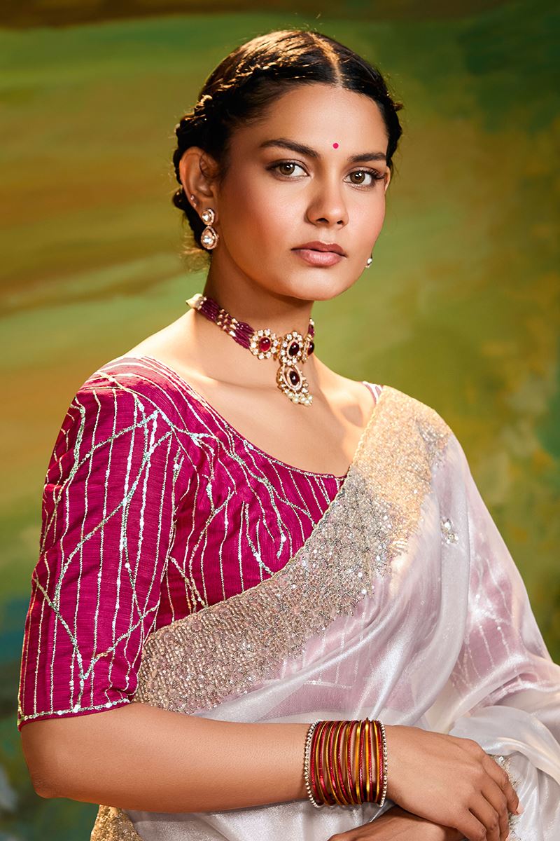 Artistic Organza Designer Saree for Festivals, Sangeet, and Parties