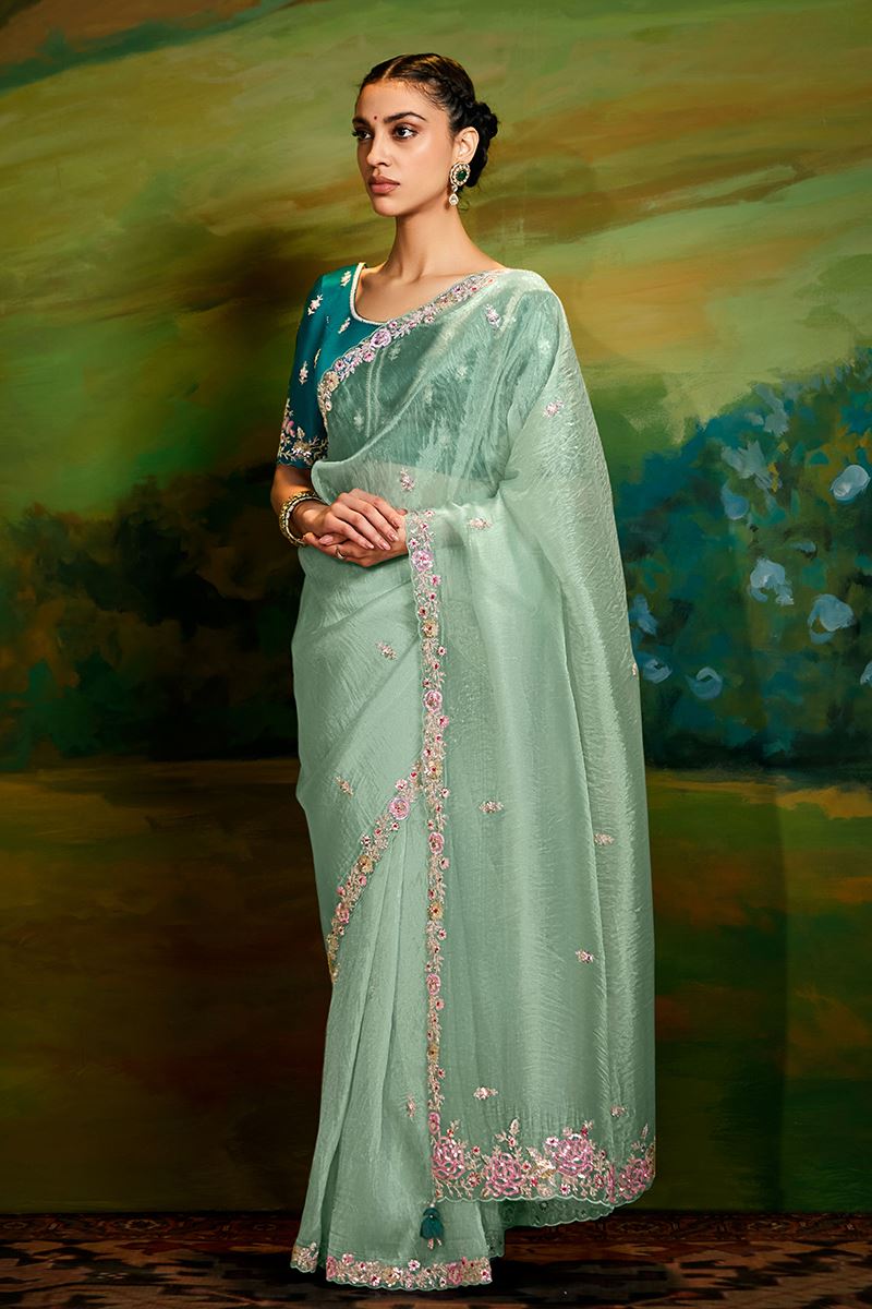 Magnificent Organza Designer Saree for Engagement, Sangeet, and Parties