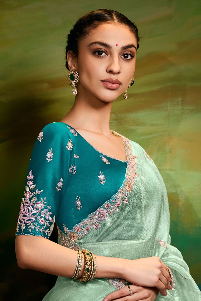 Magnificent Organza Designer Saree for Engagement, Sangeet, and Parties