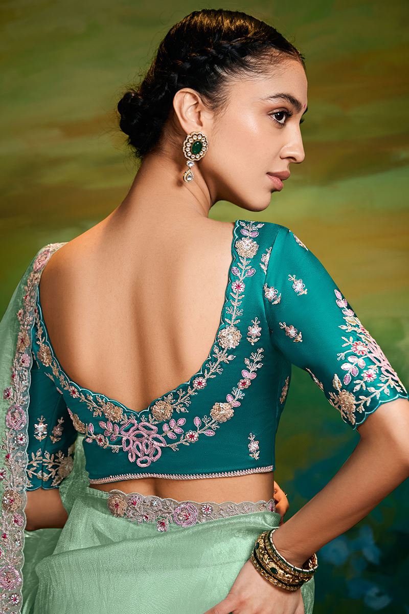 Magnificent Organza Designer Saree for Engagement, Sangeet, and Parties