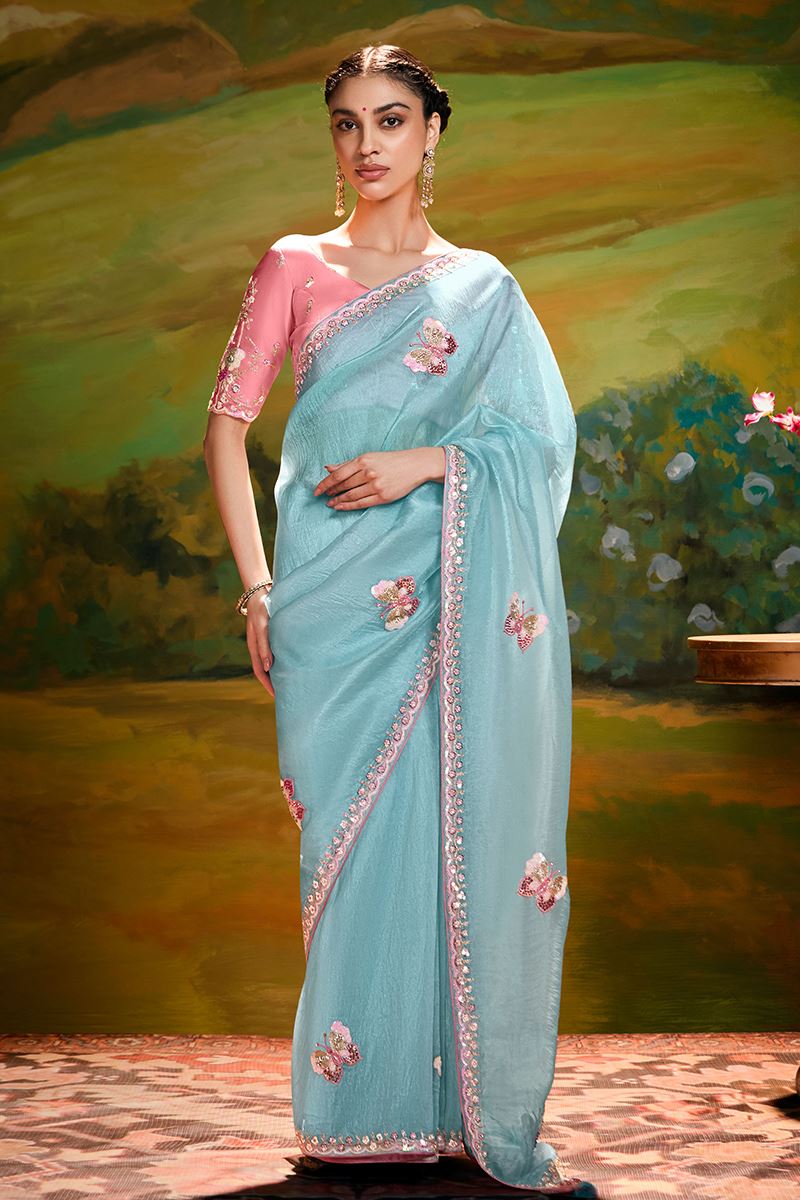 Impressive Organza Designer Saree for Engagement, Sangeet, and Parties