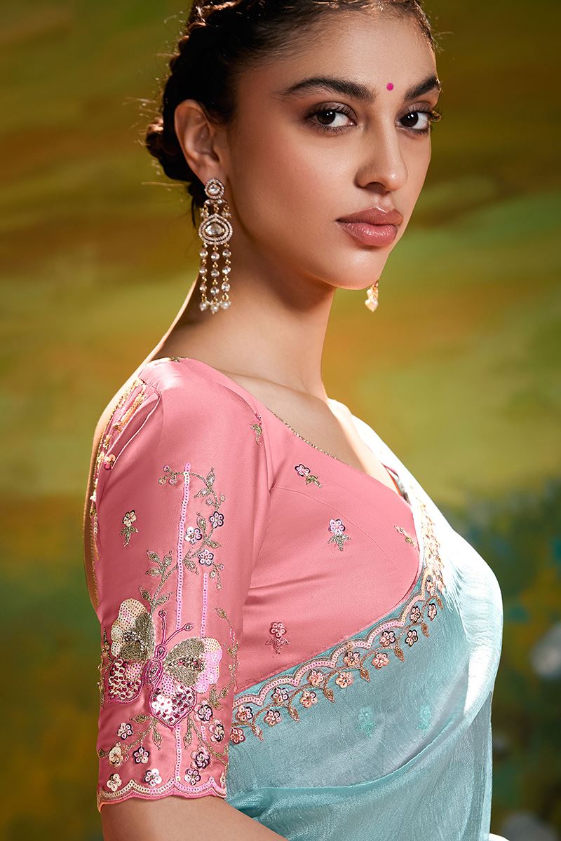 Impressive Organza Designer Saree for Engagement, Sangeet, and Parties