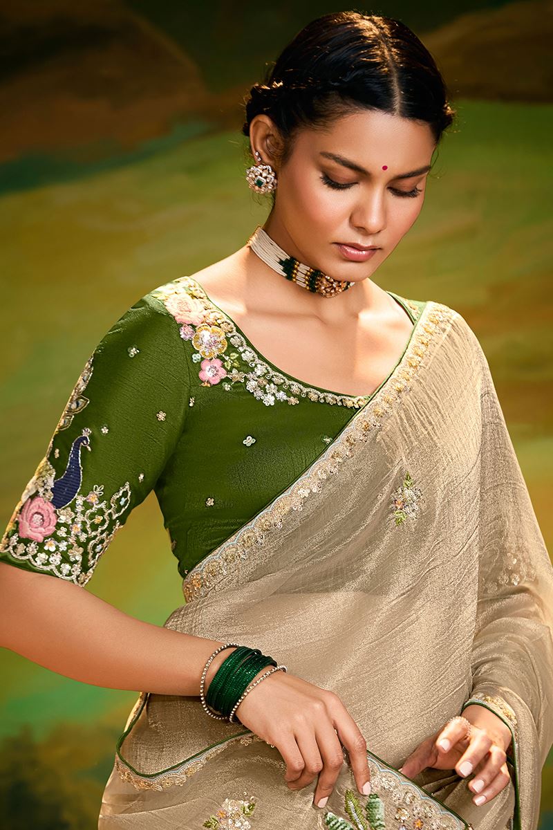 Divine Organza Designer Saree for Engagement, Sangeet, and Parties