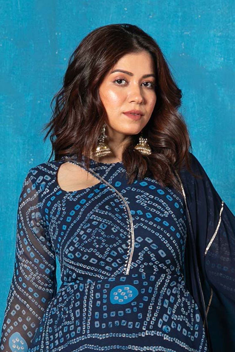 Charming Navy Blue Georgette Designer Anarkali Suit for Festivals, Sangeet, and Parties