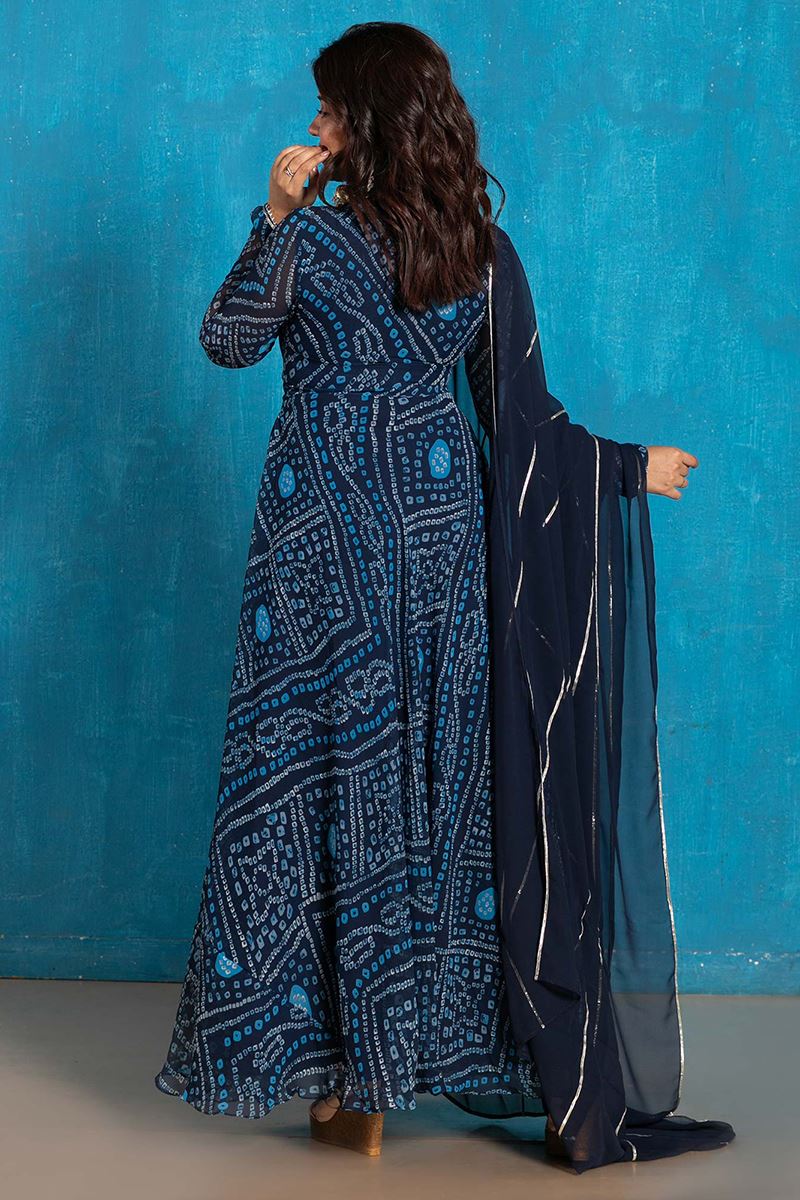 Charming Navy Blue Georgette Designer Anarkali Suit for Festivals, Sangeet, and Parties