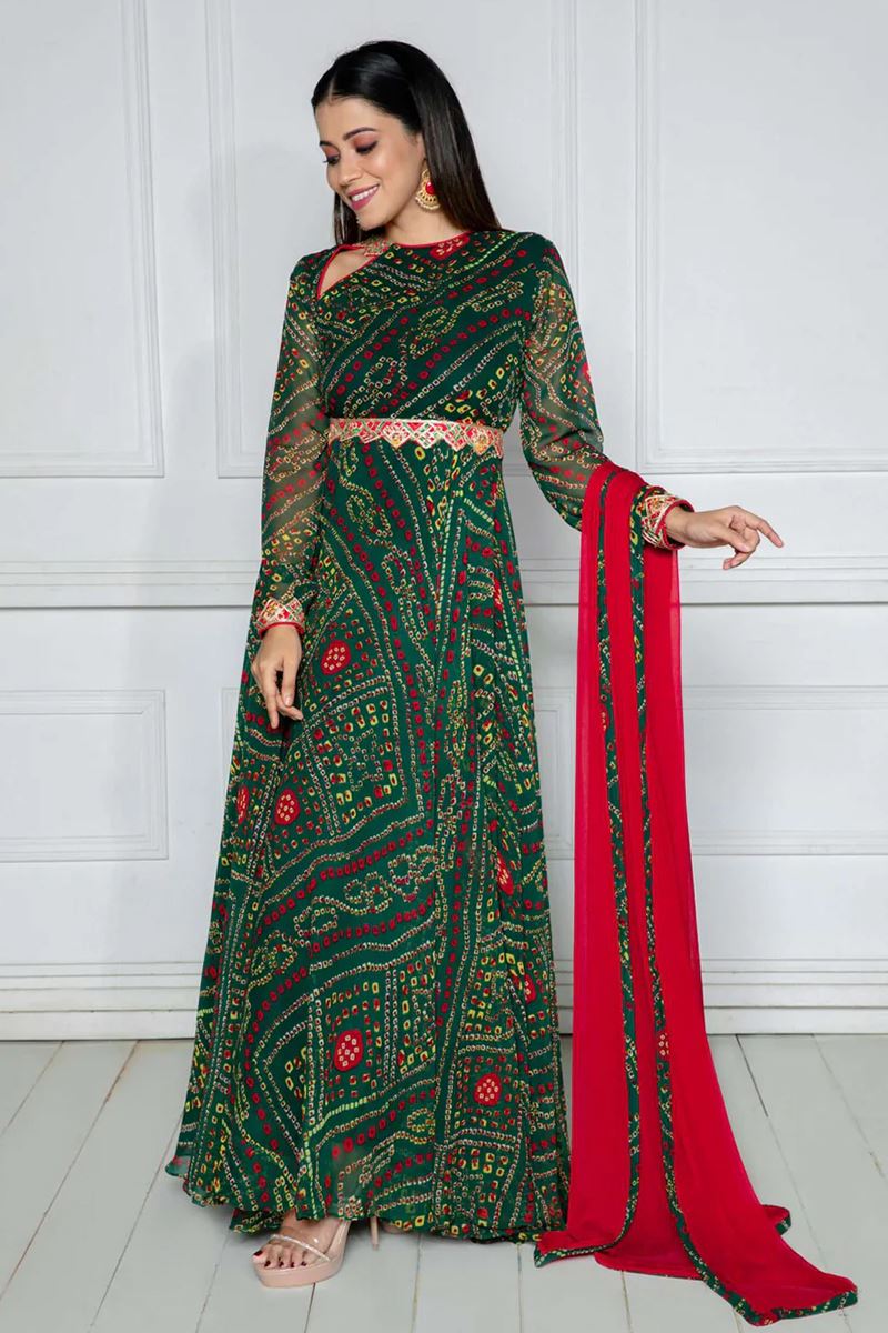 Gorgeous Green Georgette Designer Anarkali Suit for Mehendi, Sangeet, and Parties