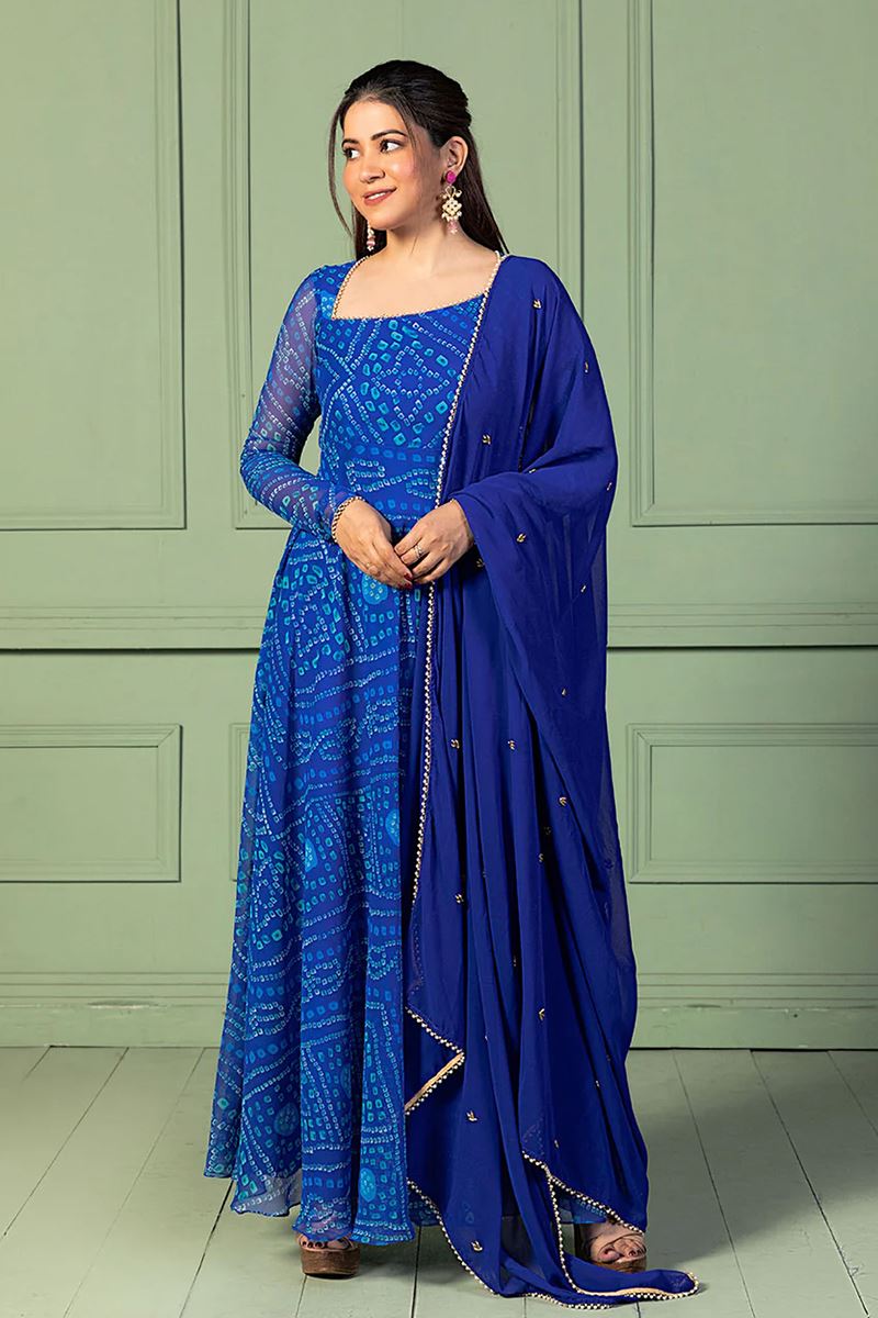 Astounding Royal Blue Georgette Designer Anarkali Suit for Sangeet, Parties, and Festivals
