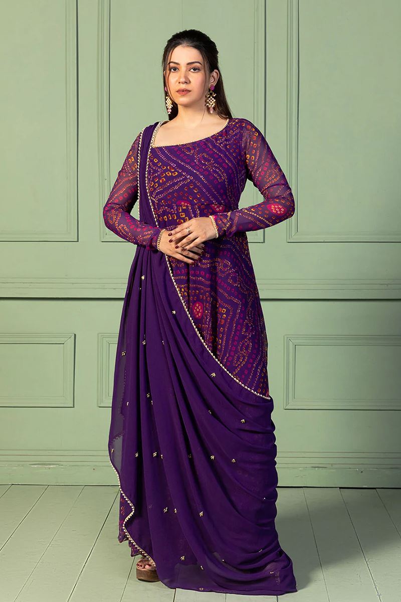 Magnificent Purple Georgette Designer Anarkali Suit for Sangeet, Parties, and Festivals
