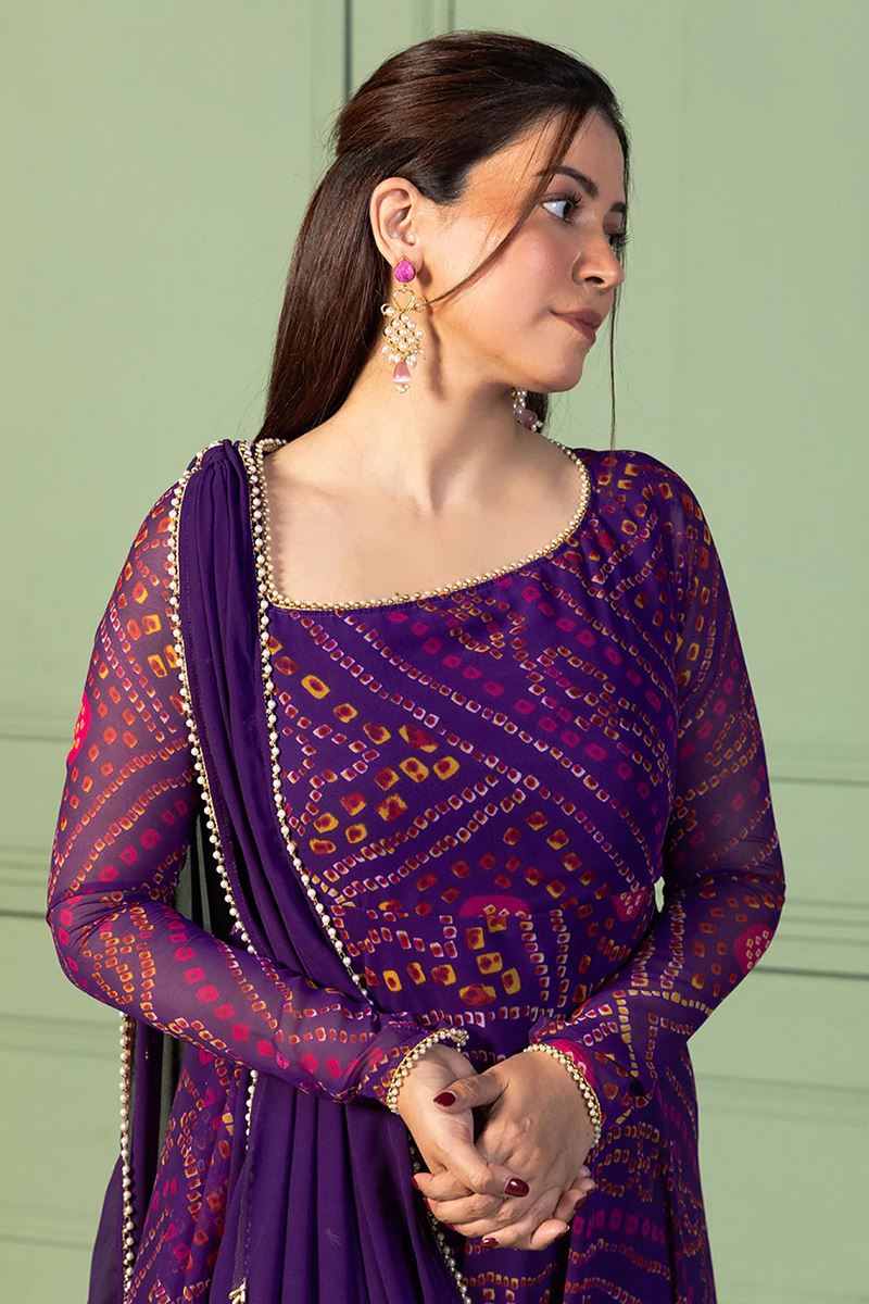 Magnificent Purple Georgette Designer Anarkali Suit for Sangeet, Parties, and Festivals