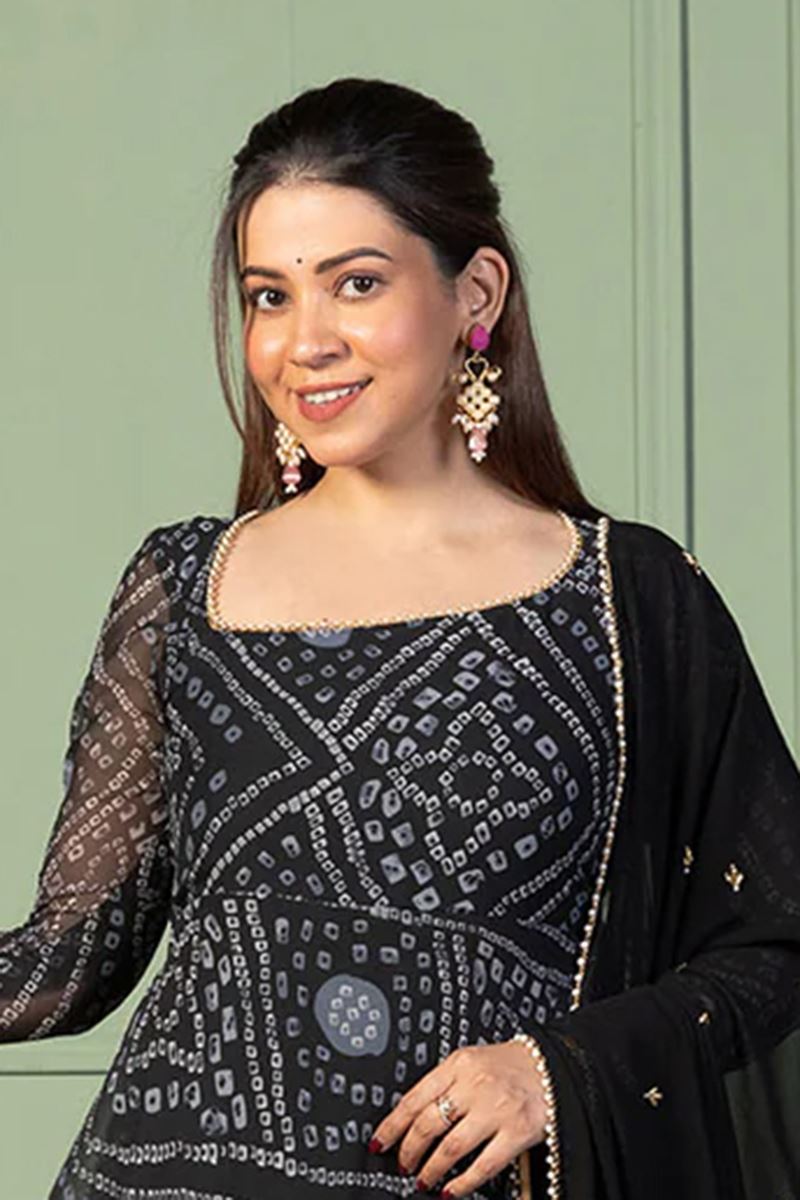 Exquisite Black Georgette Designer Anarkali Suit for Sangeet and Parties
