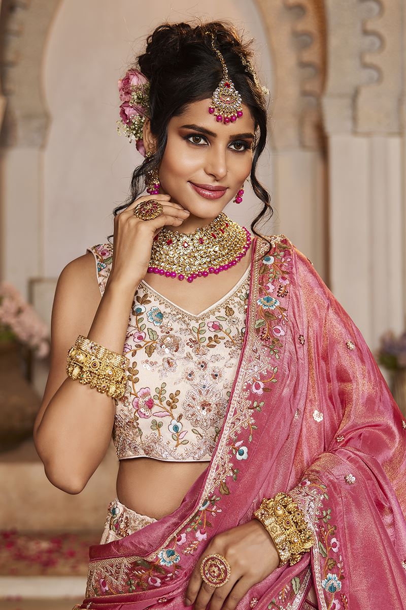 Ethnic Cream Designer Indo-Western Lehenga Choli for Engagement and Reception