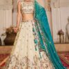 Exuberant Cream Designer Indo-Western Lehenga Choli for Engagement and Reception