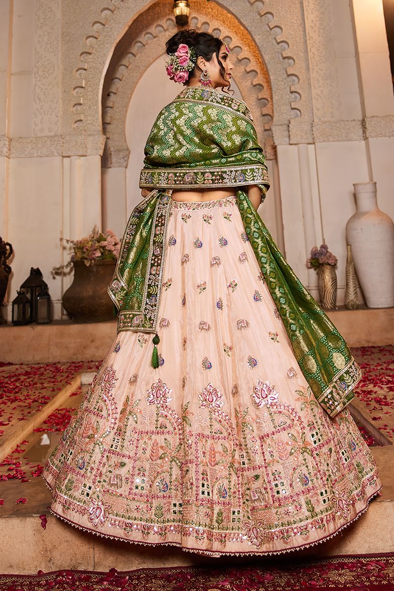 Captivating Peach Designer Indo-Western Lehenga Choli for Engagement and Reception
