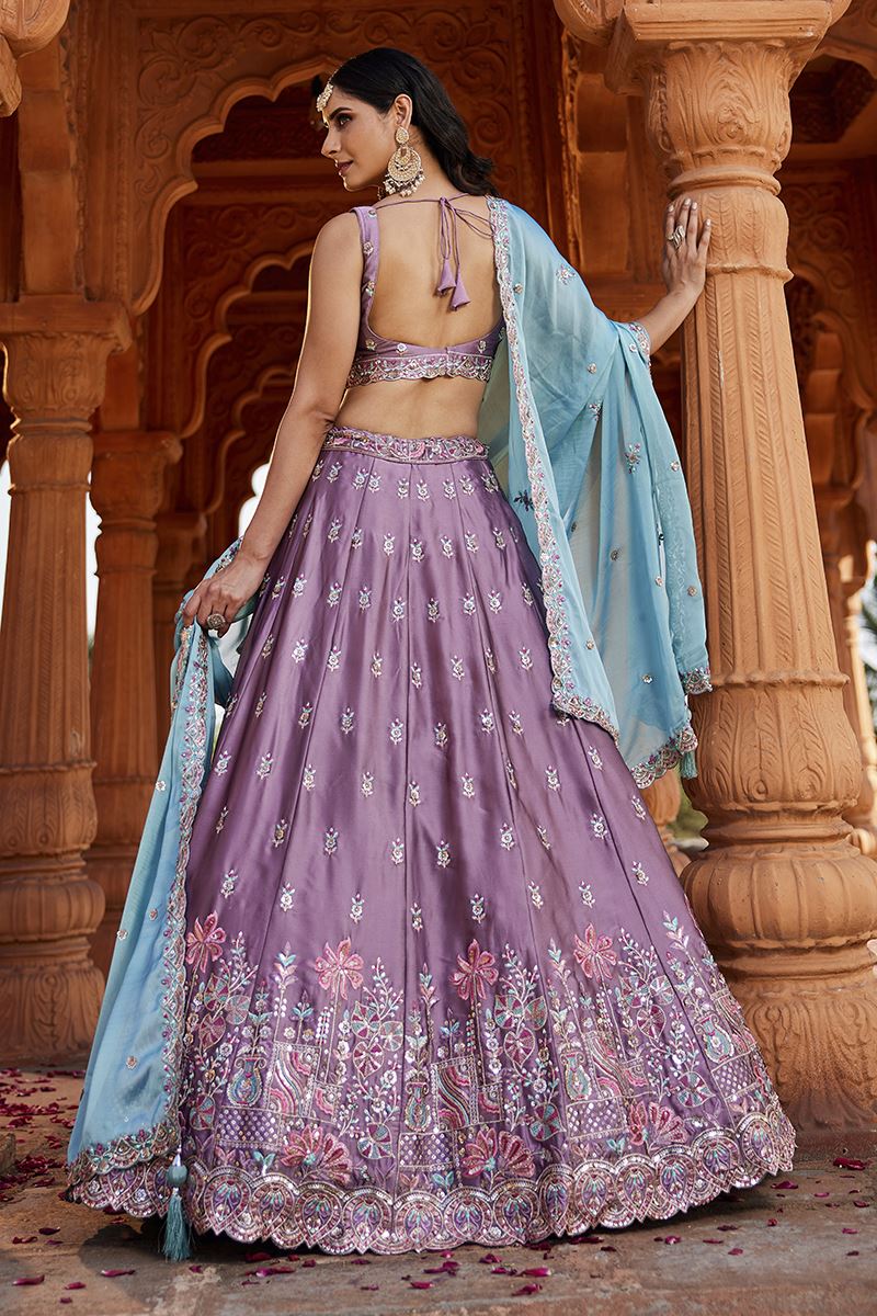 Spectacular Lavender Designer Indo-Western Lehenga Choli for Engagement, Wedding, and Reception