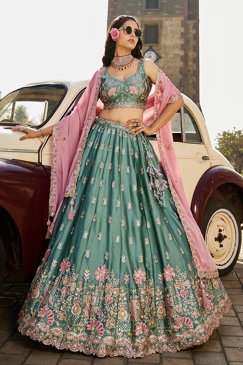 Outstanding Lime Green Designer Indo-Western Lehenga Choli for Engagement, Wedding, and Reception