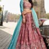 Dazzling Rose Gold Georgette Designer Indo-Western Lehenga Choli for Engagement, Wedding, and Reception