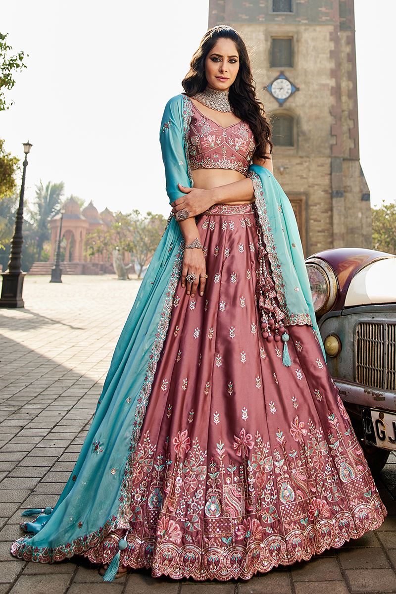 Dazzling Rose Gold Georgette Designer Indo-Western Lehenga Choli for Engagement, Wedding, and Reception