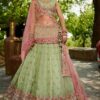 Mesmerizing Lime Green Designer Indo-Western Lehenga Choli for Engagement, Mehendi, and Reception