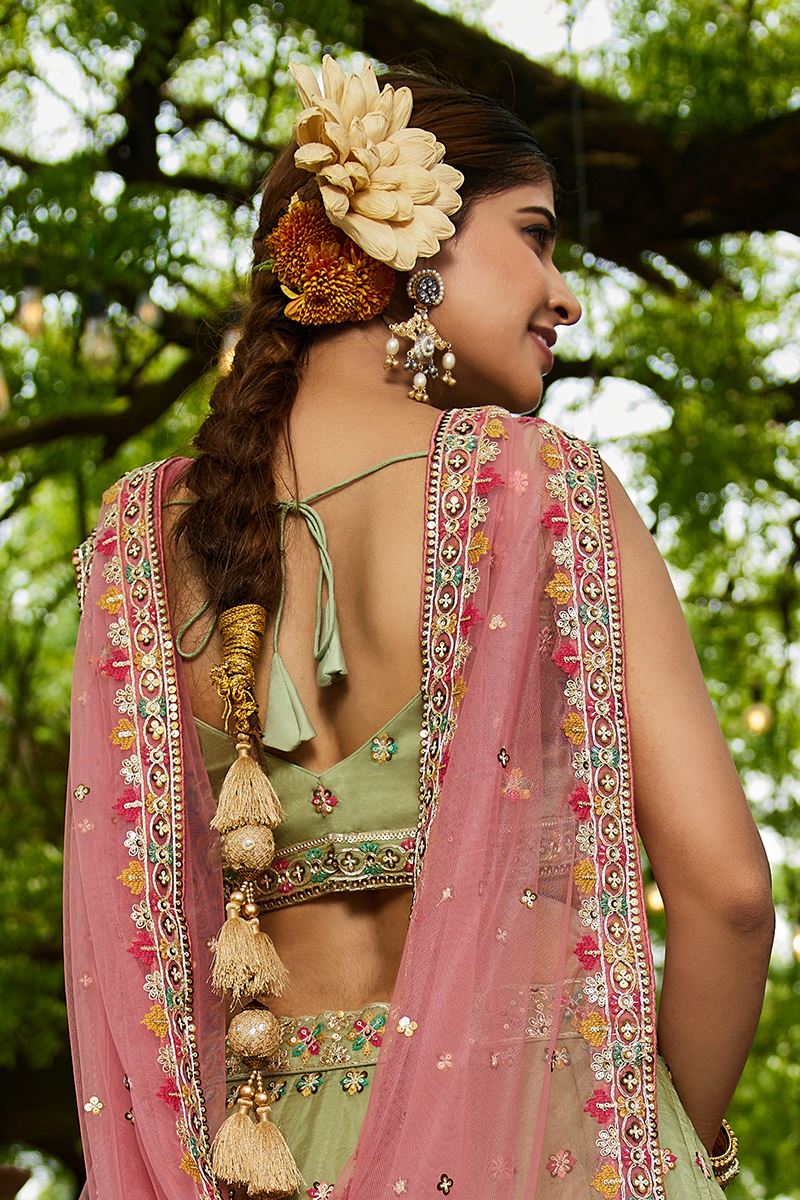 Mesmerizing Lime Green Designer Indo-Western Lehenga Choli for Engagement, Mehendi, and Reception