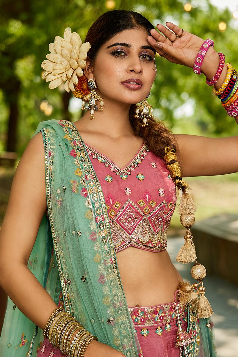 Flamboyant Pink Designer Indo-Western Lehenga Choli for Engagement, Wedding, and Reception