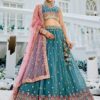 Classy Teal Designer Indo-Western Lehenga Choli for Engagement, Wedding, and Reception