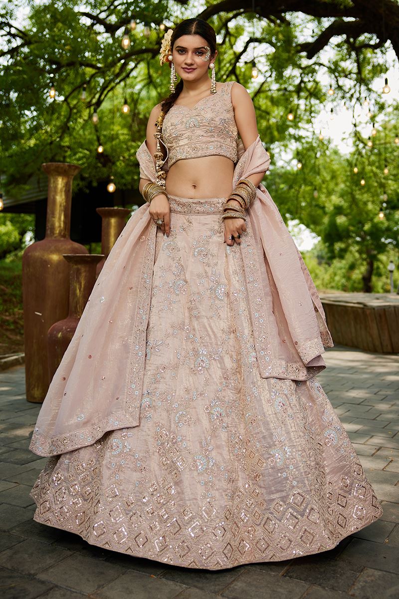 Pretty Golden Tissue Designer Indo-Western Lehenga Choli for Engagement, Sangeet, and Reception