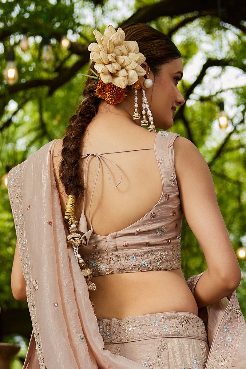 Pretty Golden Tissue Designer Indo-Western Lehenga Choli for Engagement, Sangeet, and Reception