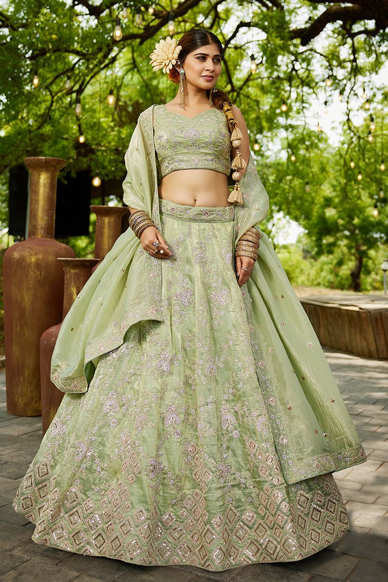 Surreal Lime Green Designer Indo-Western Lehenga Choli for Engagement, Sangeet, and Reception