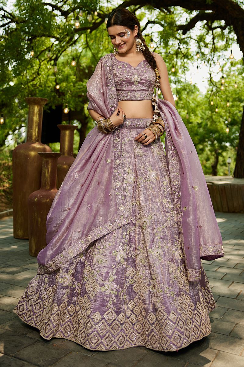 Aesthetic Lavender Designer Indo-Western Lehenga Choli for Engagement, Sangeet, and Reception