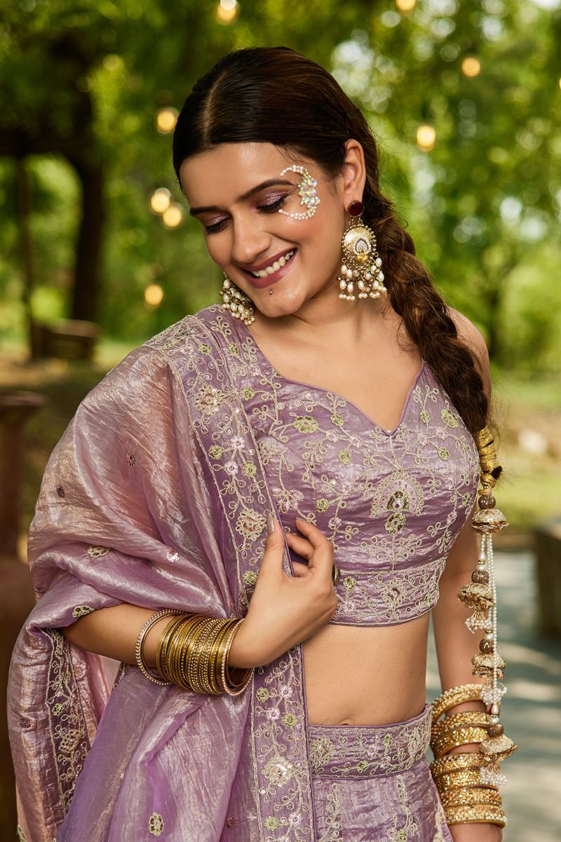 Aesthetic Lavender Designer Indo-Western Lehenga Choli for Engagement, Sangeet, and Reception