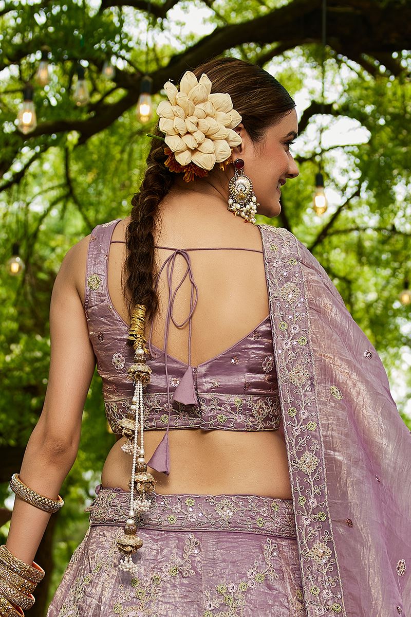 Aesthetic Lavender Designer Indo-Western Lehenga Choli for Engagement, Sangeet, and Reception