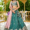 Delightful Teal Designer Indo-Western Lehenga Choli for Engagement, Wedding, and Reception