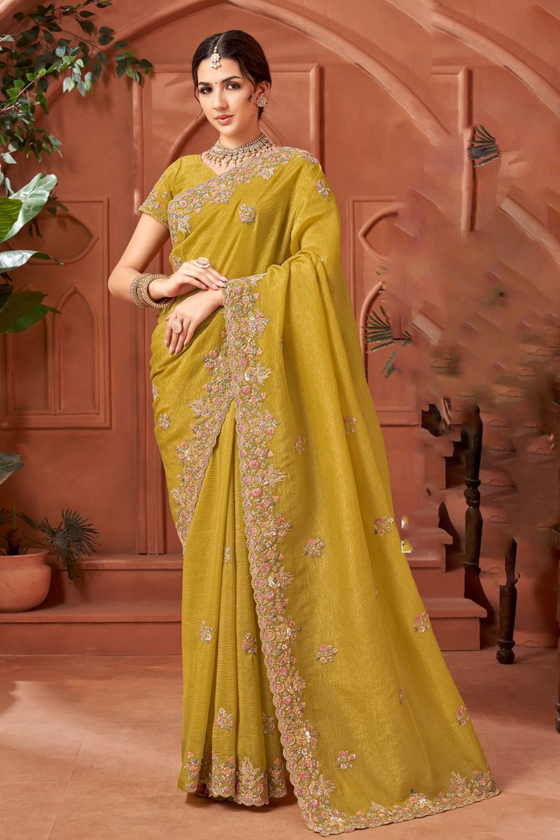 Smashing Crush Silk Designer Saree for Haldi, Wedding, and Reception