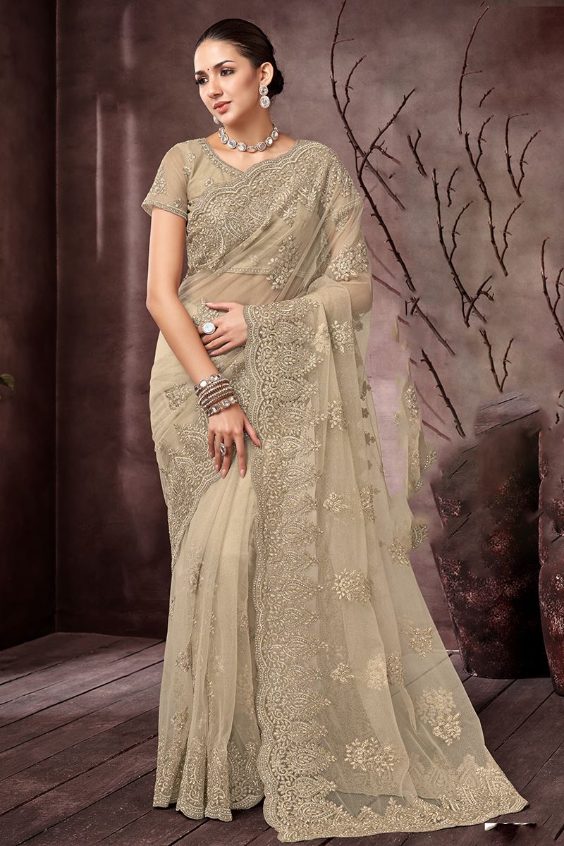 Fascinating Net Designer Saree for Engagement, Reception, and Parties