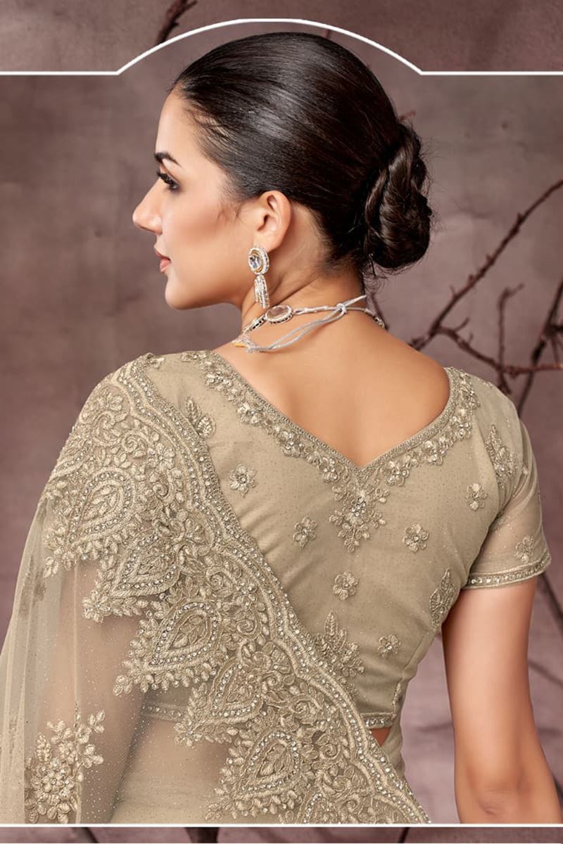 Fascinating Net Designer Saree for Engagement, Reception, and Parties