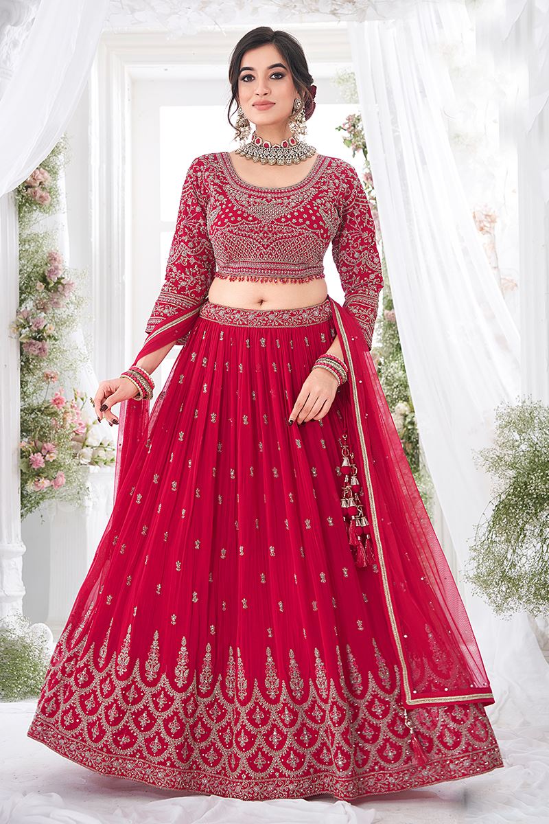 Exuberant Red Designer Bridal Lehenga Choli for Wedding and Reception