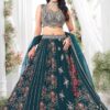 Artistic Teal Designer Indo-Western Lehenga Choli for Engagement, Reception, and Pre-Wedding Shoot