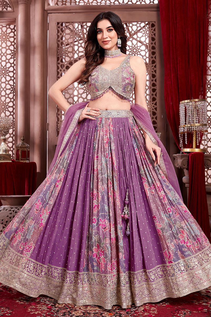 Attractive Purple Designer Indo-Western Lehenga Choli for Engagement, Reception, and Sangeet