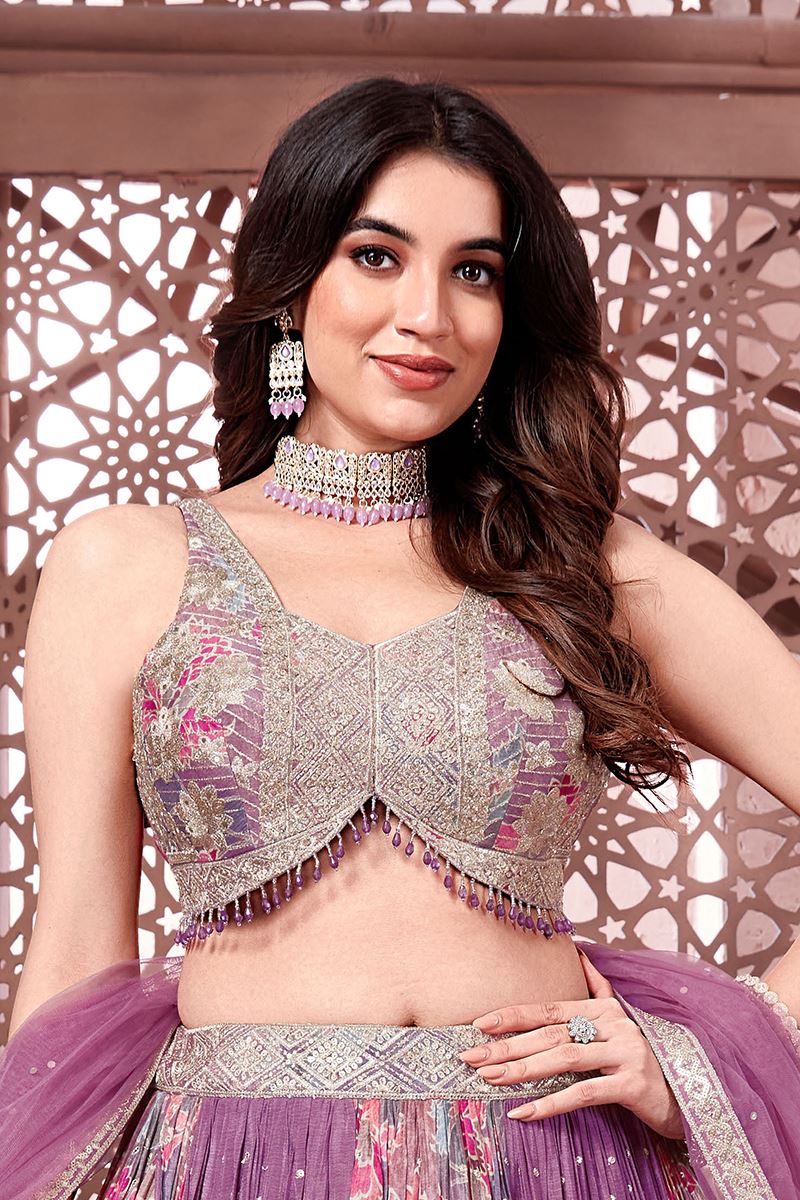 Attractive Purple Designer Indo-Western Lehenga Choli for Engagement, Reception, and Sangeet