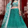 Exquisite Rama Designer Indo-Western Lehenga Choli for Engagement, Reception, and Mehendi