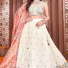 Glamorous Cream Designer Indo-Western Lehenga Choli for Engagement, Reception, and Sangeet