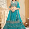 Pretty Blue Designer Indo-Western Lehenga Choli for Engagement, Reception, and Pre-Wedding Shoot