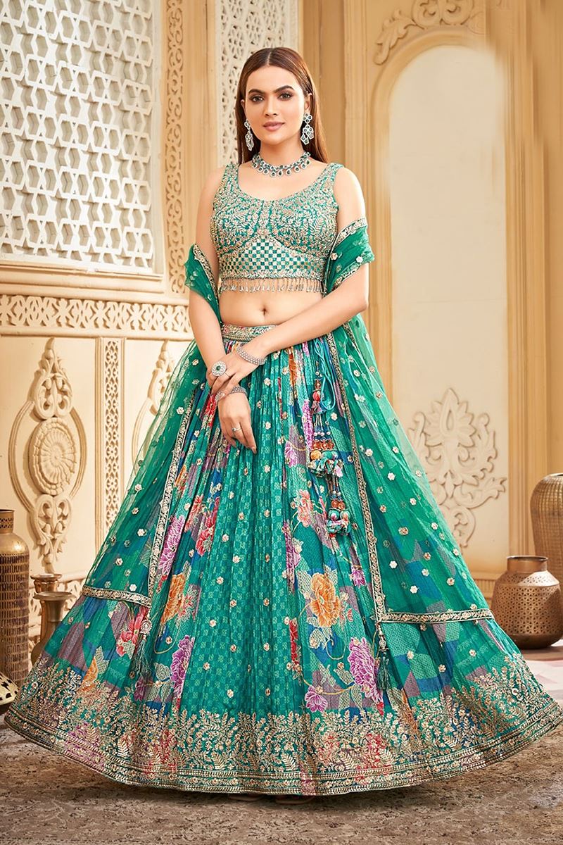 Aesthetic Rama Designer Indo-Western Lehenga Choli for Engagement, Reception, and Pre-Wedding Shoot
