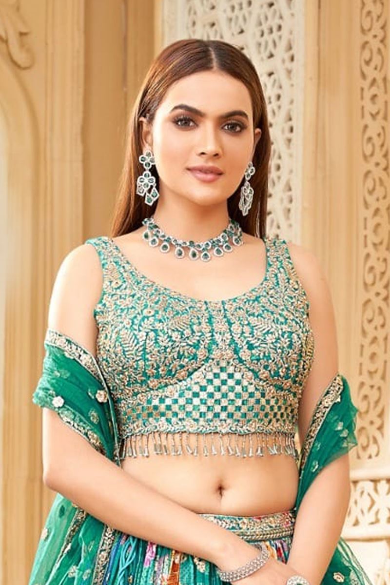 Aesthetic Rama Designer Indo-Western Lehenga Choli for Engagement, Reception, and Pre-Wedding Shoot