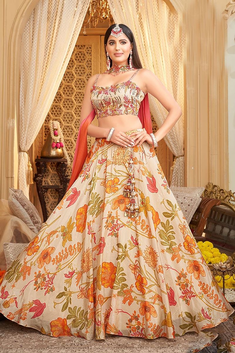 Enticing Peach Designer Indo-Western Lehenga Choli for Engagement, Reception, and Sangeet