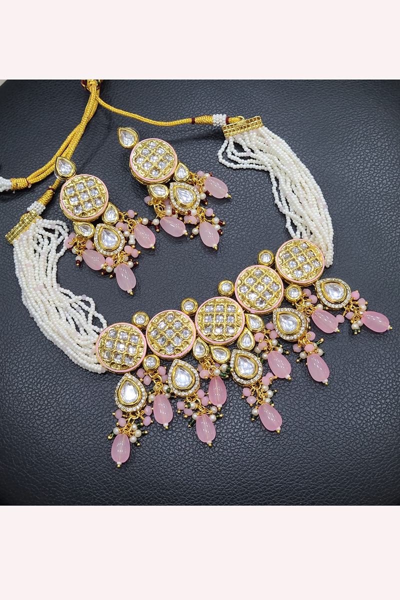 Appealing Baby Pink Designer Necklace Set for Wedding, Reception, and Festivals
