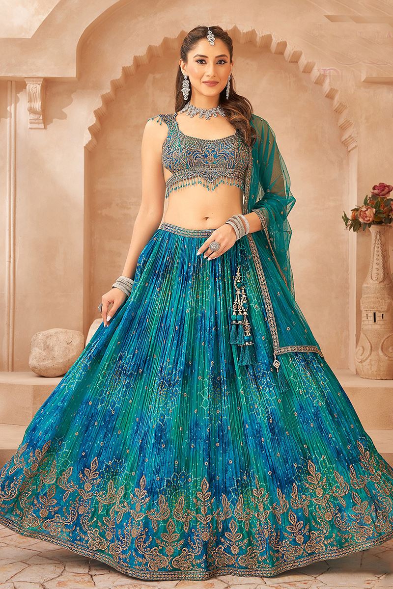 Charming Blue Designer Indo-Western Lehenga Choli for Wedding, Reception, and Sangeet